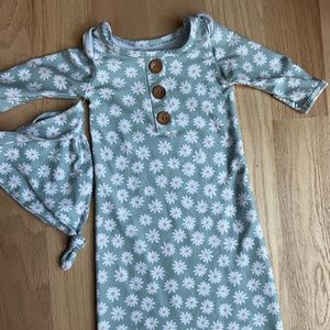 Caden Lane soft green daisy baby knot gown